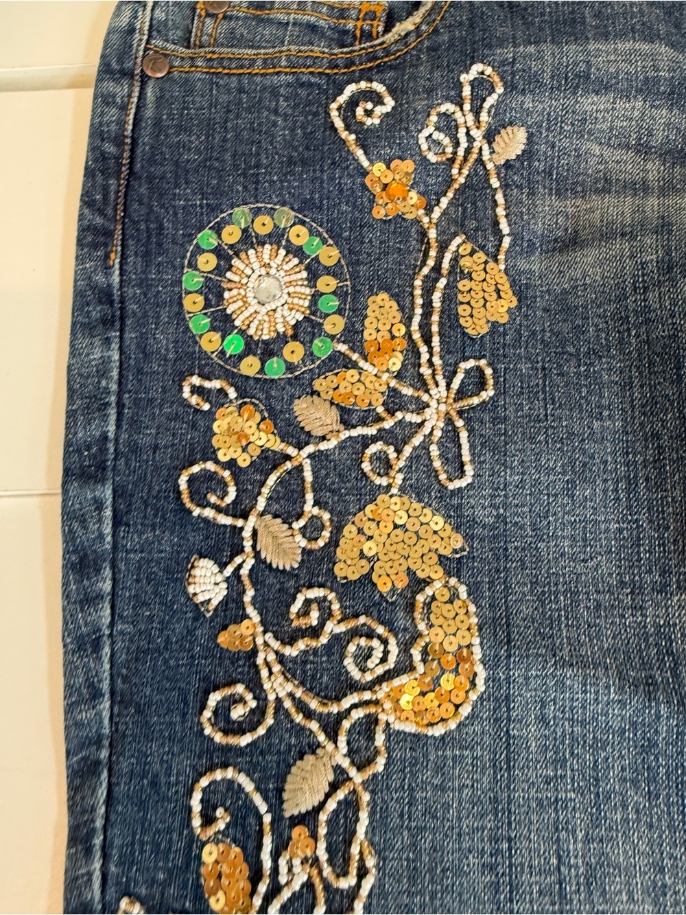 Rampage NWT Y2K Embellished Bootcut Jeans Blue Denim 29 Sequin Beaded